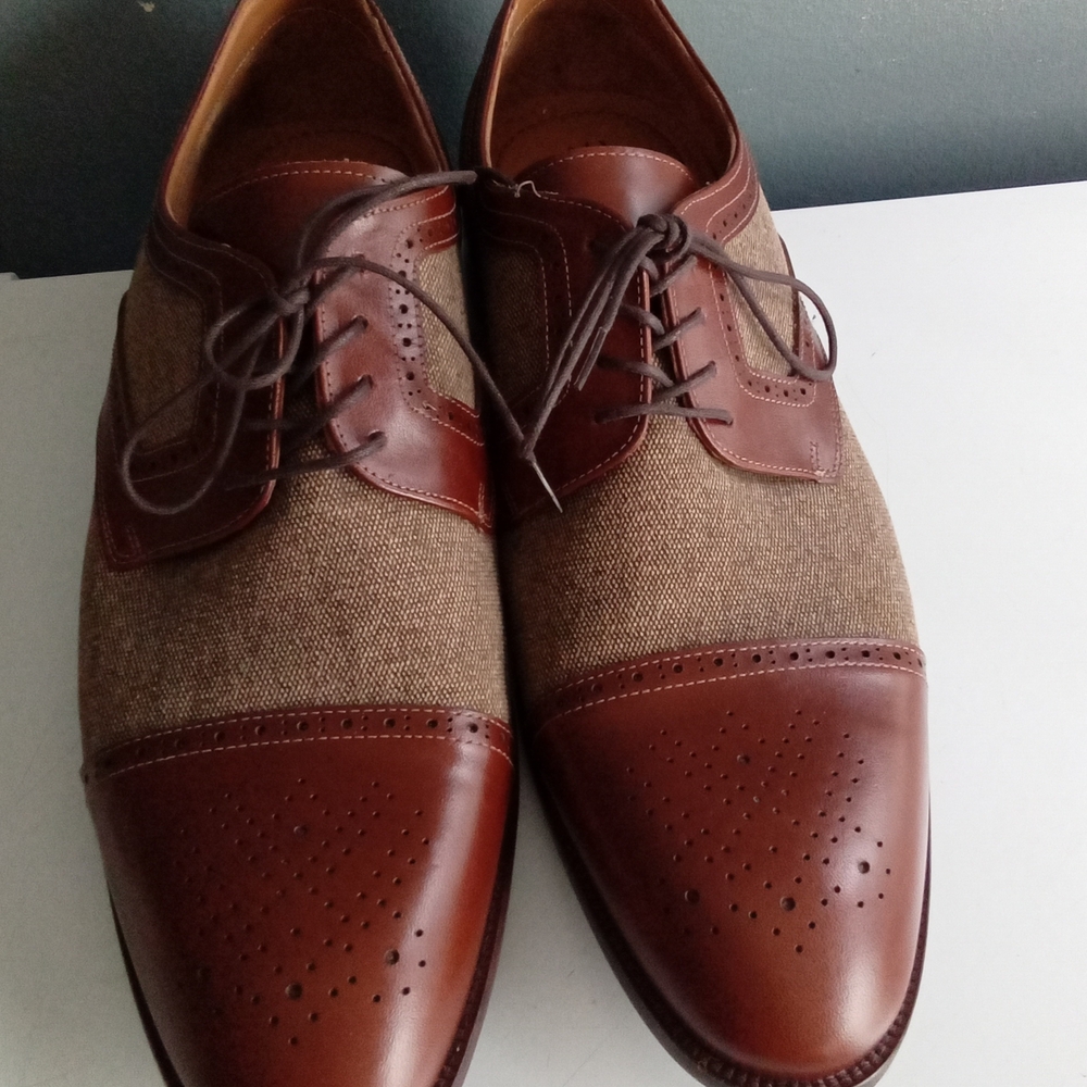 Flag Ltd Nappa Glove Mens Brown Leather Textile Cap Toe Brogue Oxford Shoes 10.5